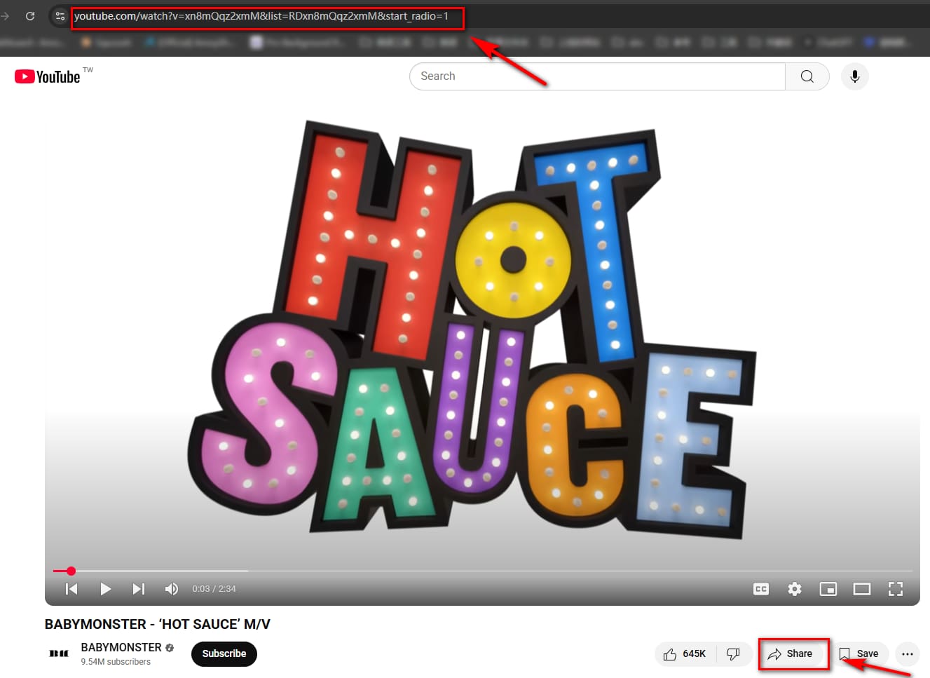 Copiez le lien depuis YouTube