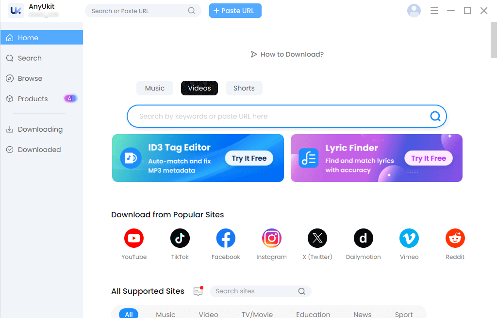 Interface d'accueil de AnyUkit Software